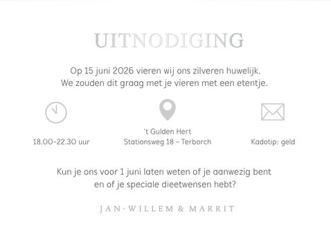 Stijlvolle uitnodiging 25 jarig huwelijksjubileum met foto 3
