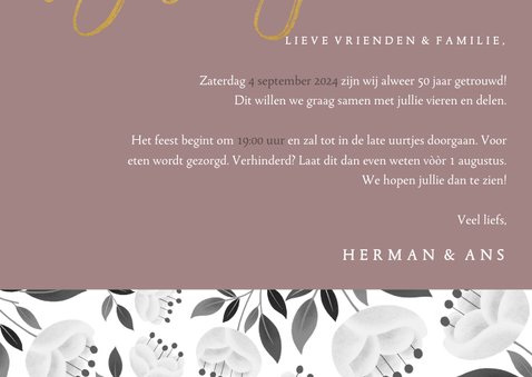 Stijlvolle uitnodiging 50 jaar witte bloemen jubileum 3