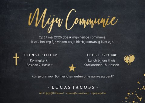 Stijlvolle uitnodiging communie met foto voor een jongen 3