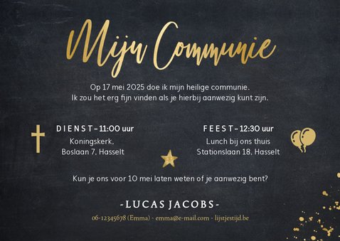 Stijlvolle uitnodiging communie met foto voor een jongen 3