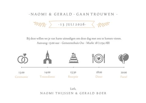 Stijlvolle uitnodiging huwelijk met grote foto en namen 3