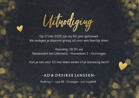 Stijlvolle uitnodiging huwelijksjubileum 60 jaar met goud 3