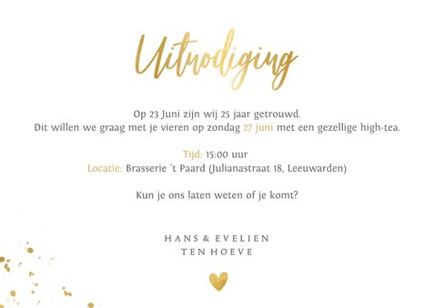 Stijlvolle uitnodiging huwelijksjubileum met 3 foto's 3