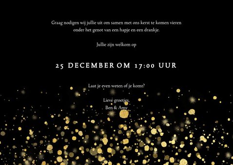 Stijlvolle uitnodiging kerstdiner gouden confetti 3