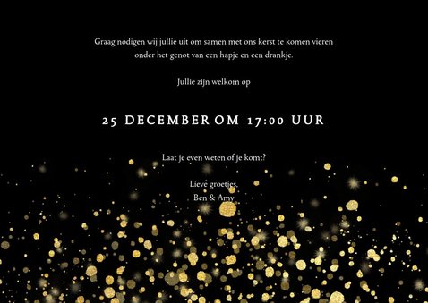 Stijlvolle uitnodiging kerstdiner gouden confetti 3