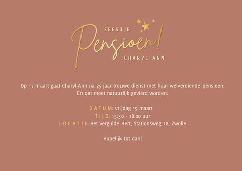 Stijlvolle uitnodiging pensioen vrouw met art-deco patroon 3