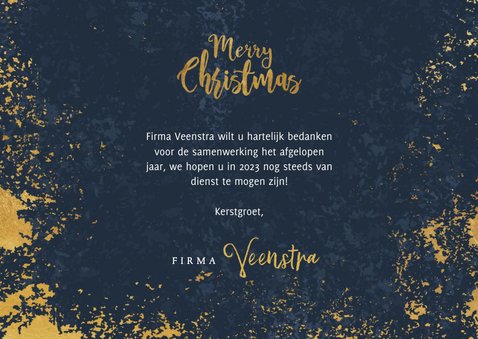 Stijlvolle zakelijke kerstkaart blauw, goud Merry Christmas 3