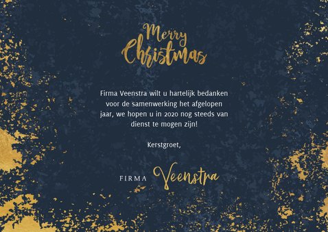 Stijlvolle zakelijke kerstkaart blauw, goud Merry Christmas 3