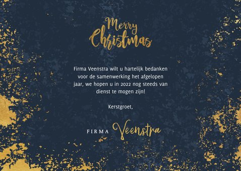 Stijlvolle zakelijke kerstkaart blauw, goud Merry Christmas 3