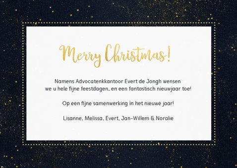 Stijlvolle zakelijke kerstkaart met goud, eigen foto en logo 3