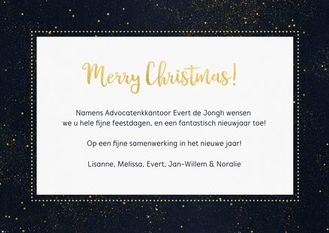 Stijlvolle zakelijke kerstkaart met goud, eigen foto en logo 3