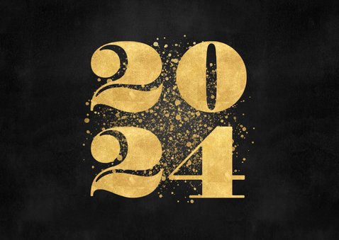 Stijlvolle zakelijke nieuwjaarskaart gouden spetters en 2024 2