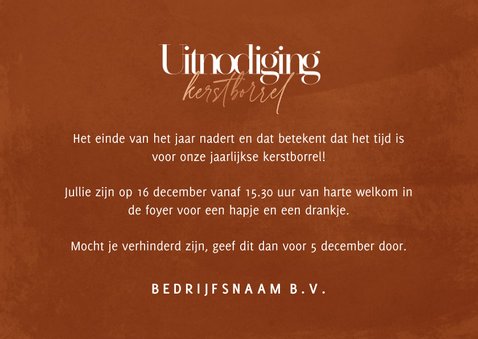 Stijlvolle zakelijke uitnodiging kerstborrel roestbruin 3