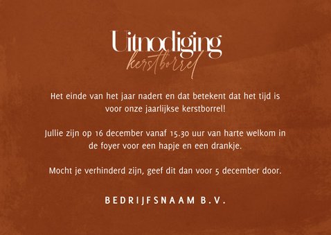 Stijlvolle zakelijke uitnodiging kerstborrel roestbruin  3