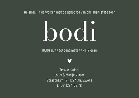 Stoer geboortekaartje donkergroene waterverf 3