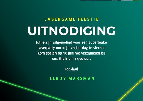 Stoere fotokaart uitnodiging kinderfeestje laser gamen 3