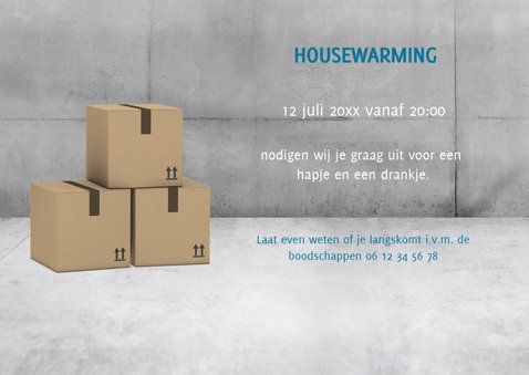Stoere industriële verhuiskaart/housewarming met neon tekst 3