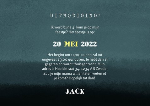 Stoere kinderfeestje kaart brandweerauto, foto en leeftijd 3