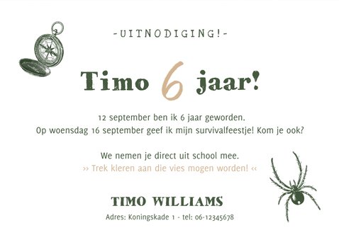 Stoere uitnodiging voor een jungle survival kinderfeestje 3