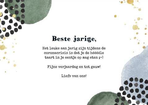 Stoere verjaardagskaart met jaartal in goud en watercolour 3