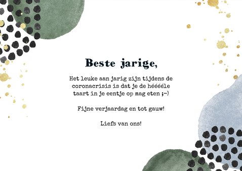 Stoere verjaardagskaart met jaartal in goud en watercolour 3