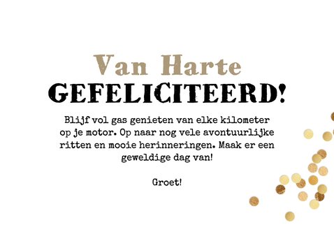Stoere verjaardagskaart motor oldtimer confetti goud foto 3