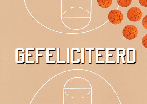 Stoere verjaardagskaart oranje basketbalveld basketballen 2