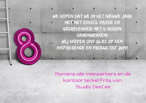 Stoere zakelijke 'Happy 2019' met neon en eigen logo 3