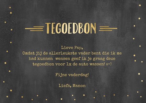 Tegoedbon kaart krijtbord met goud voor papa 3