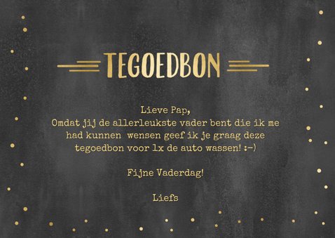 Tegoedbon kaart krijtbord met goud voor papa 3