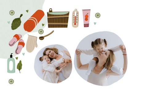 Tegoedbon kaart met foto dagje sauna moederdag illustraties 2