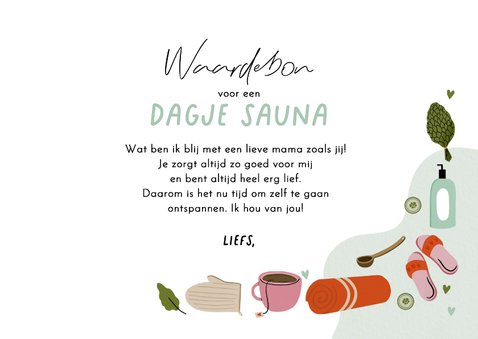 Tegoedbon kaart met foto dagje sauna moederdag illustraties 3