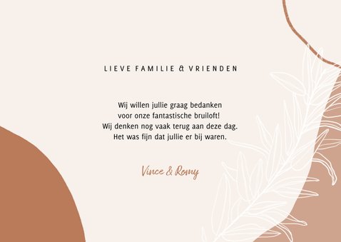 Trendy bedankkaart bruiloft abstracte vormen en takje 3