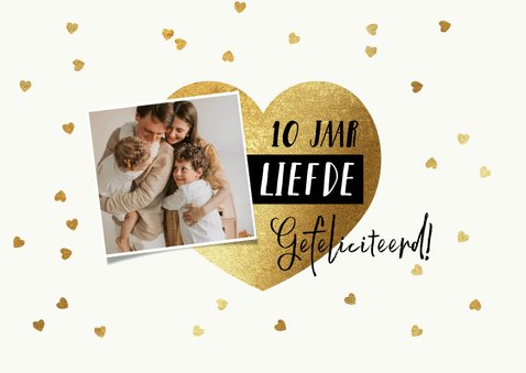 Trendy felicitatiekaart huwelijksjubileum met gouden hart 2