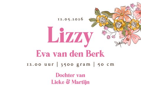 Trendy geboortekaartje floral kleurrijke bloemen libelle 3