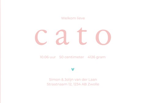 Trendy geboortekaartje met turquoise roze overgang 3