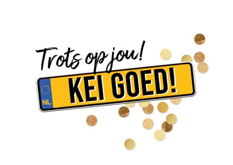 Trendy geslaagdkaart theorie examen foto confetti goud 2