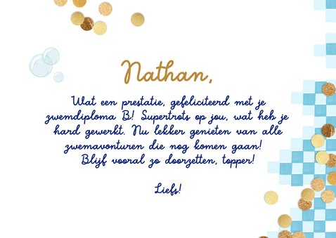 Trendy geslaagdkaart zwemdiploma B foto folieballon goud 3