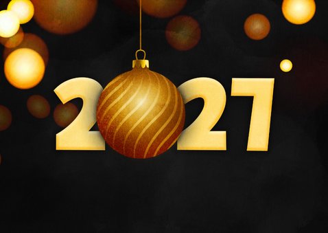 Trendy kerstkaart zakelijk 2027 kerstbal goud foliedruk 2