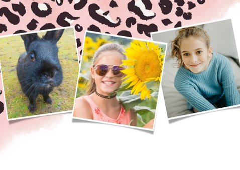Trendy meisjes verjaardagskaart met een roze luipaardprint  2
