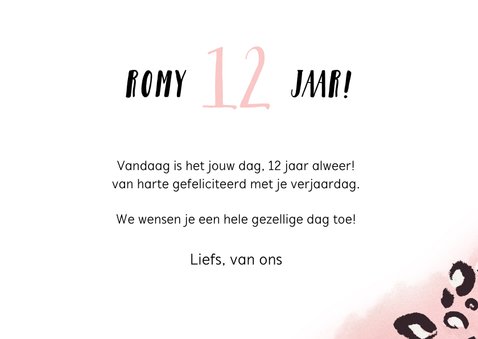 Trendy meisjes verjaardagskaart met een roze luipaardprint 3