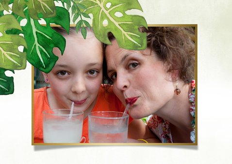 Tropische fijne vakantiekaart met bladeren en flamingo 2