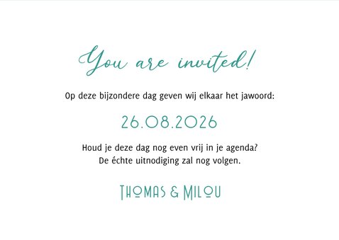 Trouwkaart als ticket hip save the date 3