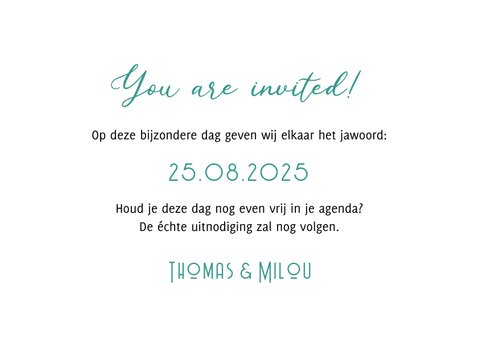 Trouwkaart als ticket hip save the date 3