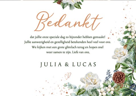 Trouwkaart bedankt witte rozen kerst 3