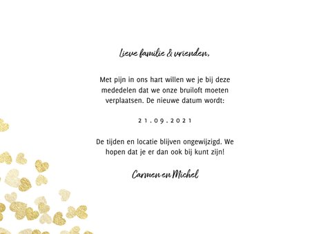 Trouwkaart Change the date gouden hartjes 3