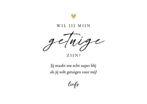 Trouwkaart getuige goud verf hartjes stijlvol foto 3