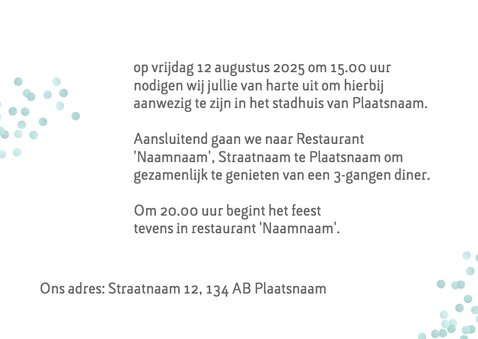 Trouwkaart lichtblauwe confetti en foto 3