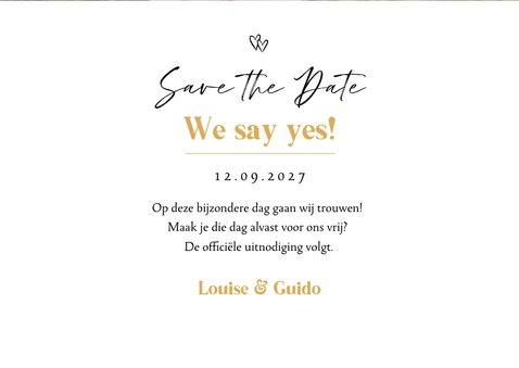 Trouwkaart save the date goud hartjes foto modern 3