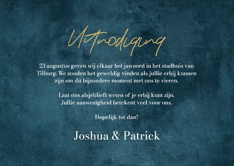 Trouwkaart stijlvol minimalistisch goud blauw modern 3